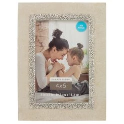 Best Sale 🎉 Beige with Gray & Silver Beaded 4" x 6" Frame, Expressions™ by Studio Décor® by Studio Decor 🛒
